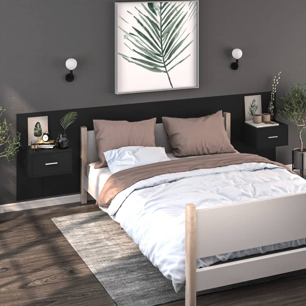 Wandnachtkastjes 2 St Bewerkt Hout Zwart