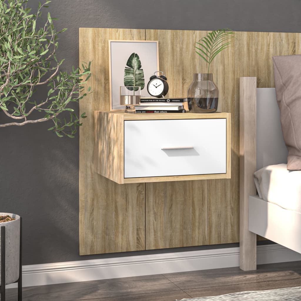 Wandnachtkastje Bewerkt Hout Wit En Sonoma Eikenkleurig