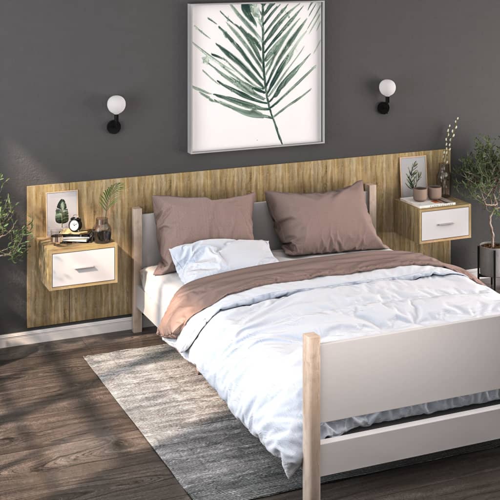 Wandnachtkastjes 2 St Bewerkt Hout Sonoma Eikenkleurig En Wit