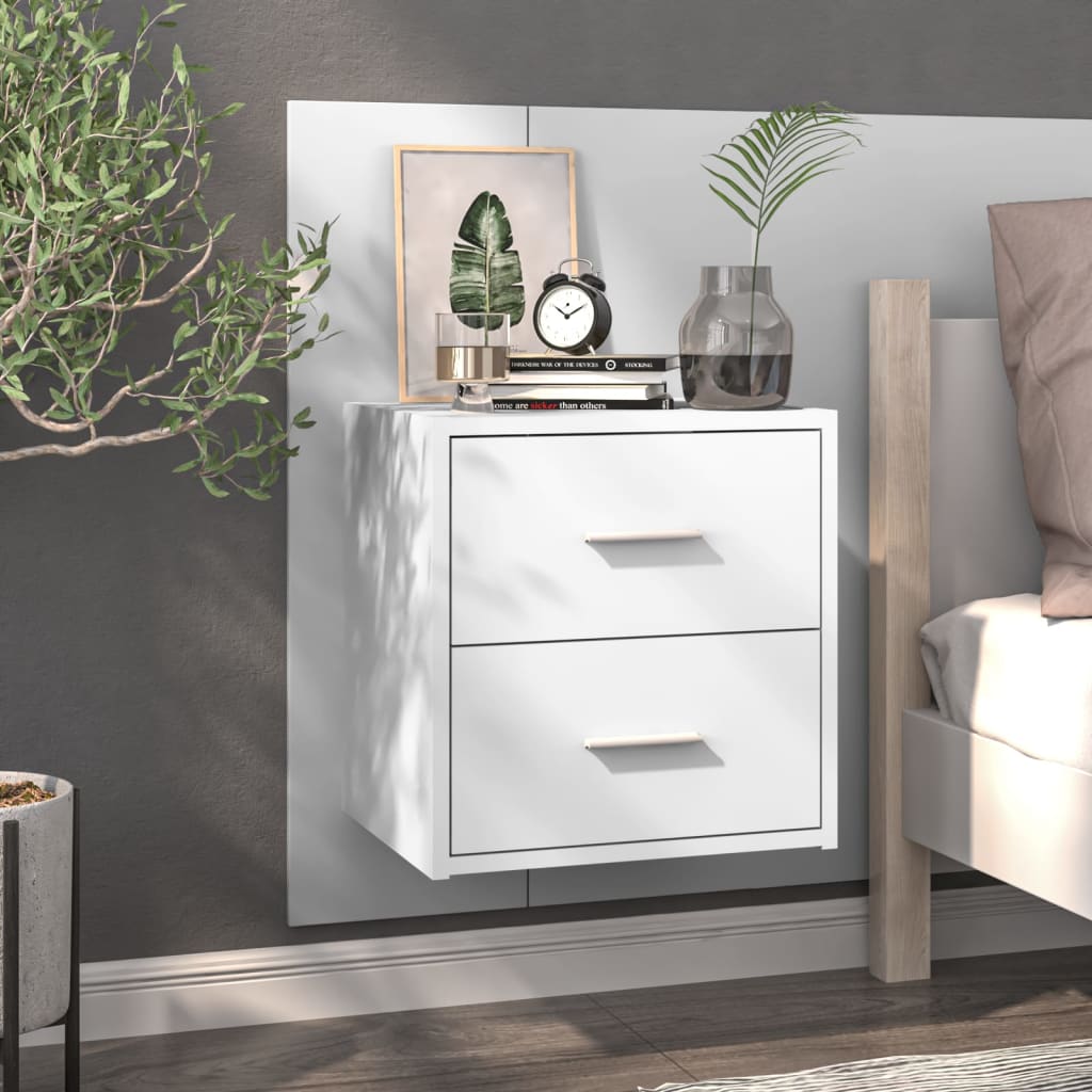 Wandnachtkastje Bewerkt Hout Wit