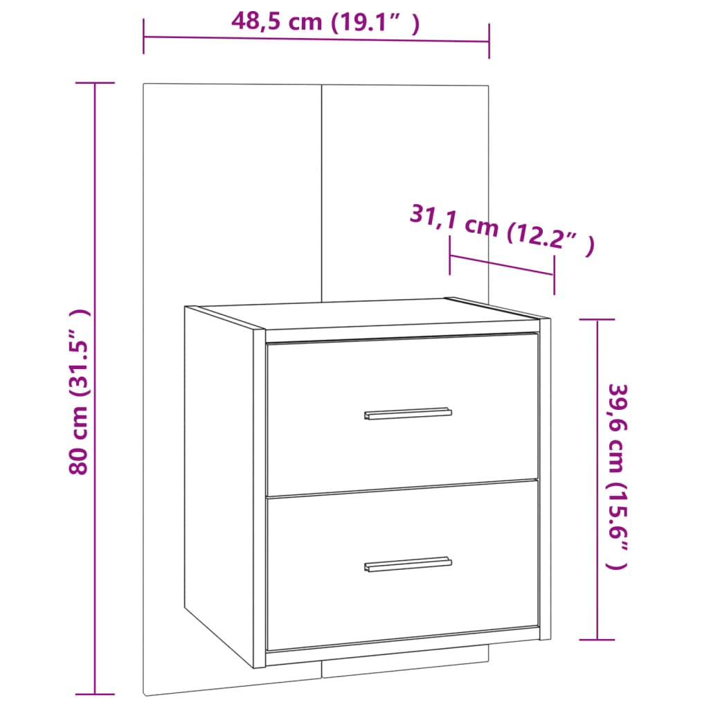Wandnachtkastjes 2 St Bewerkt Hout Wit
