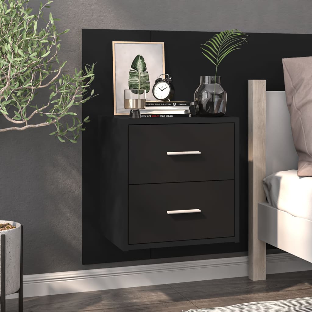 Wandnachtkastje Bewerkt Hout Zwart