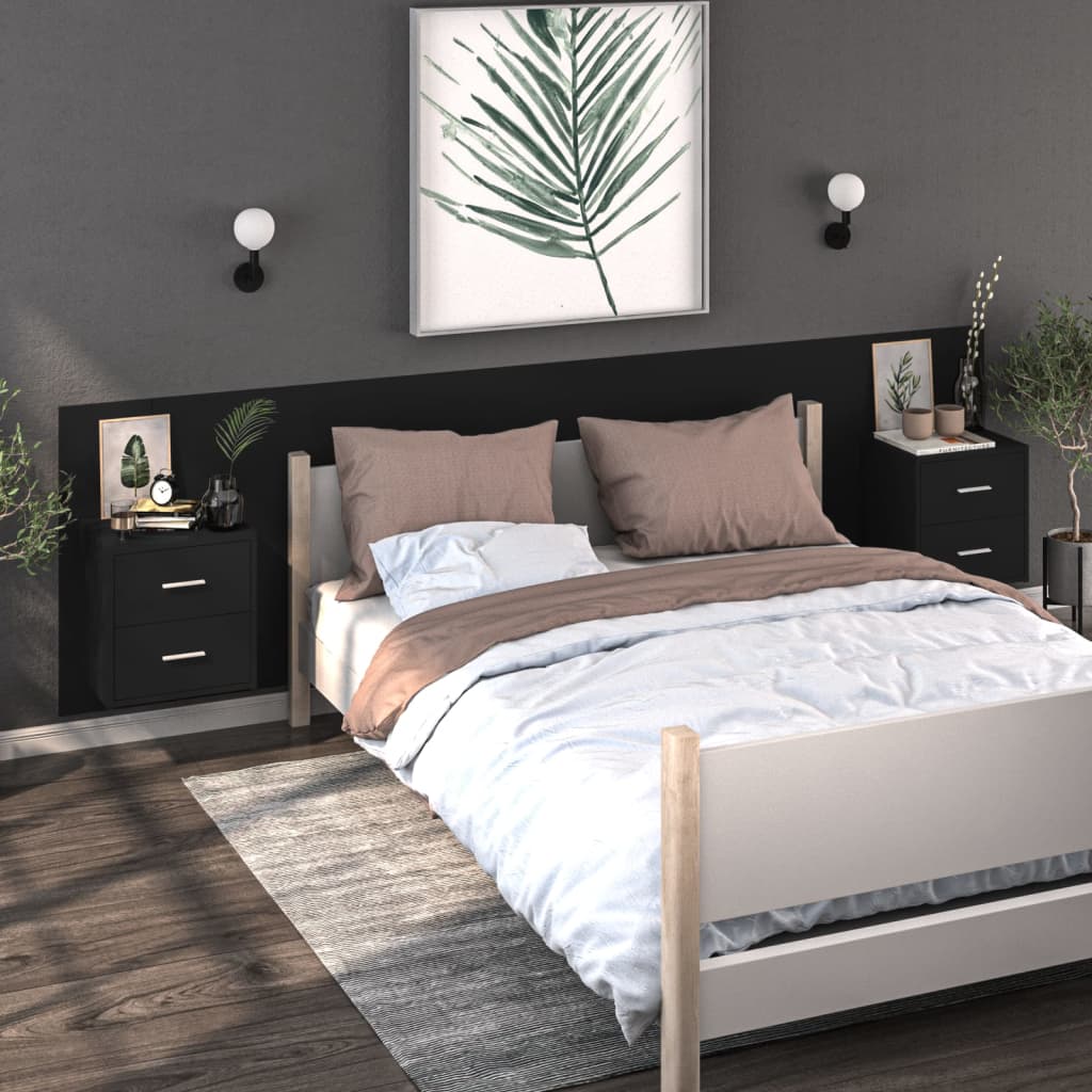 Wandnachtkastjes 2 St Bewerkt Hout Zwart