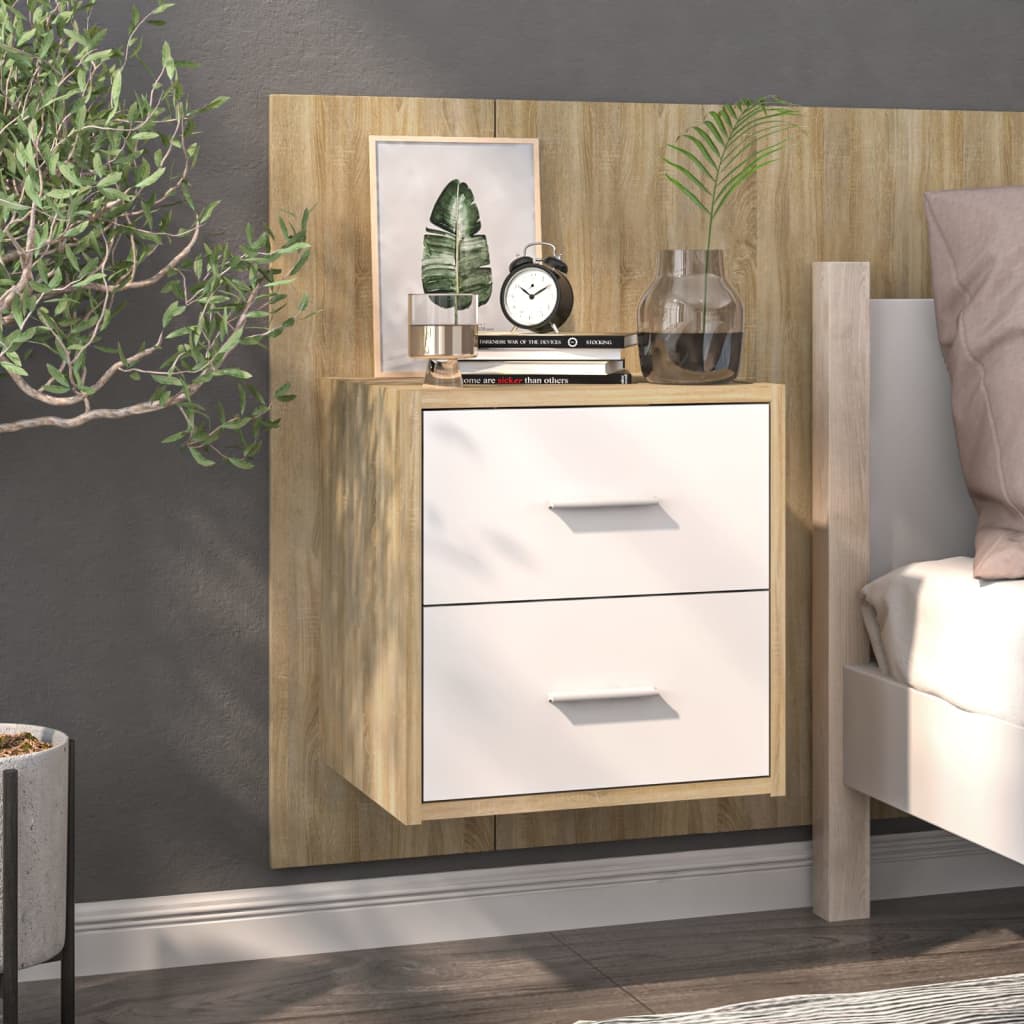 Wandnachtkastje Bewerkt Hout Wit En Sonoma Eikenkleurig
