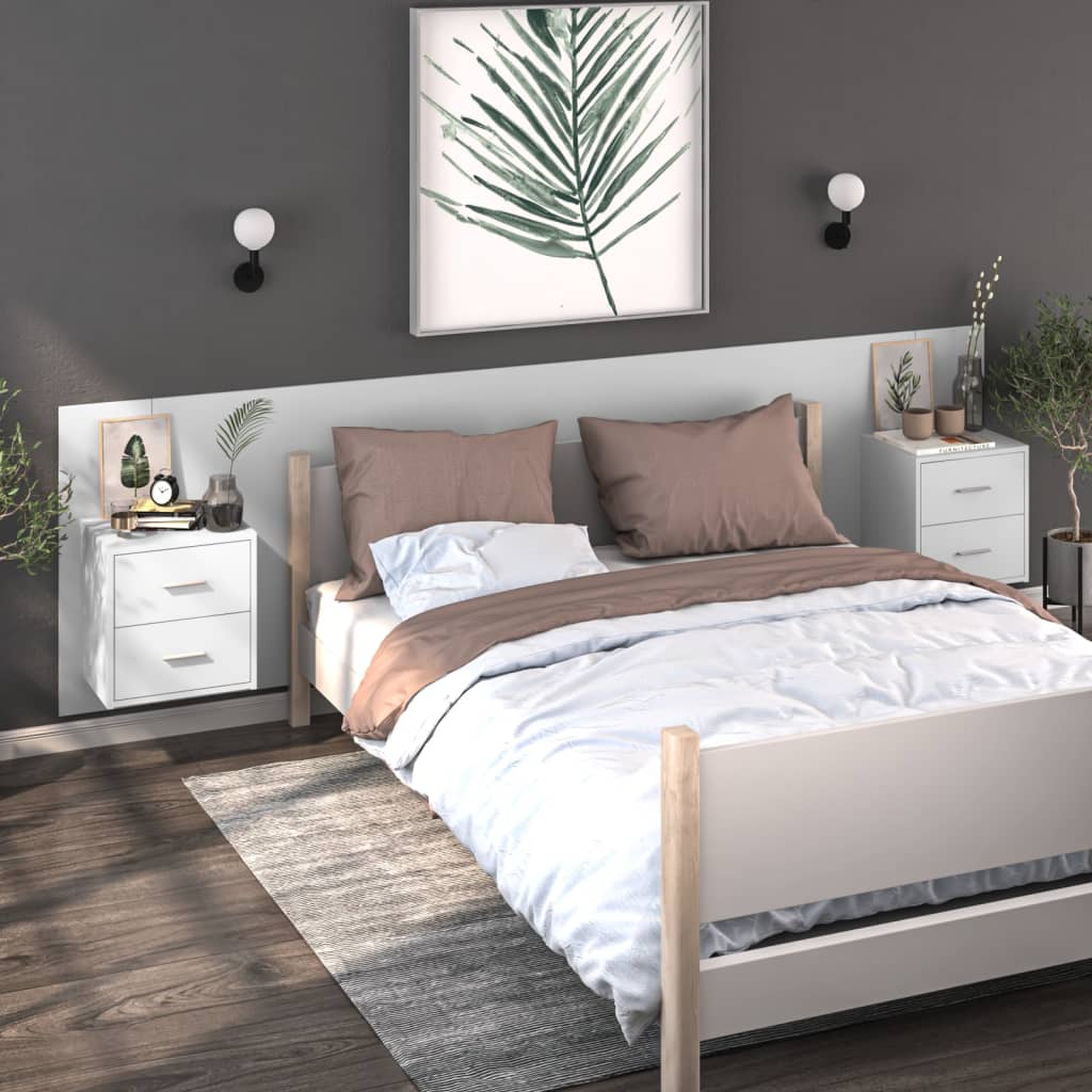 Wandnachtkastjes 2 St Bewerkt Hout Hoogglans Wit