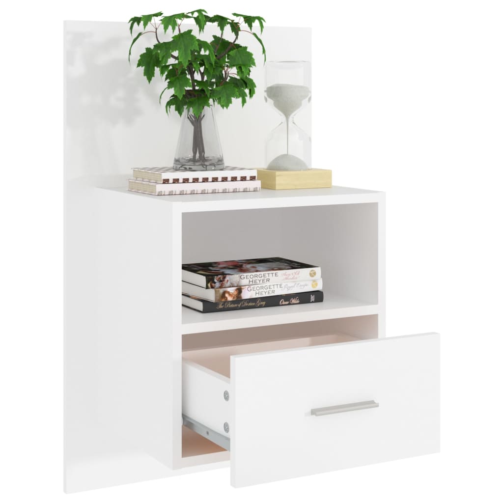 Wandnachtkastje Bewerkt Hout Wit