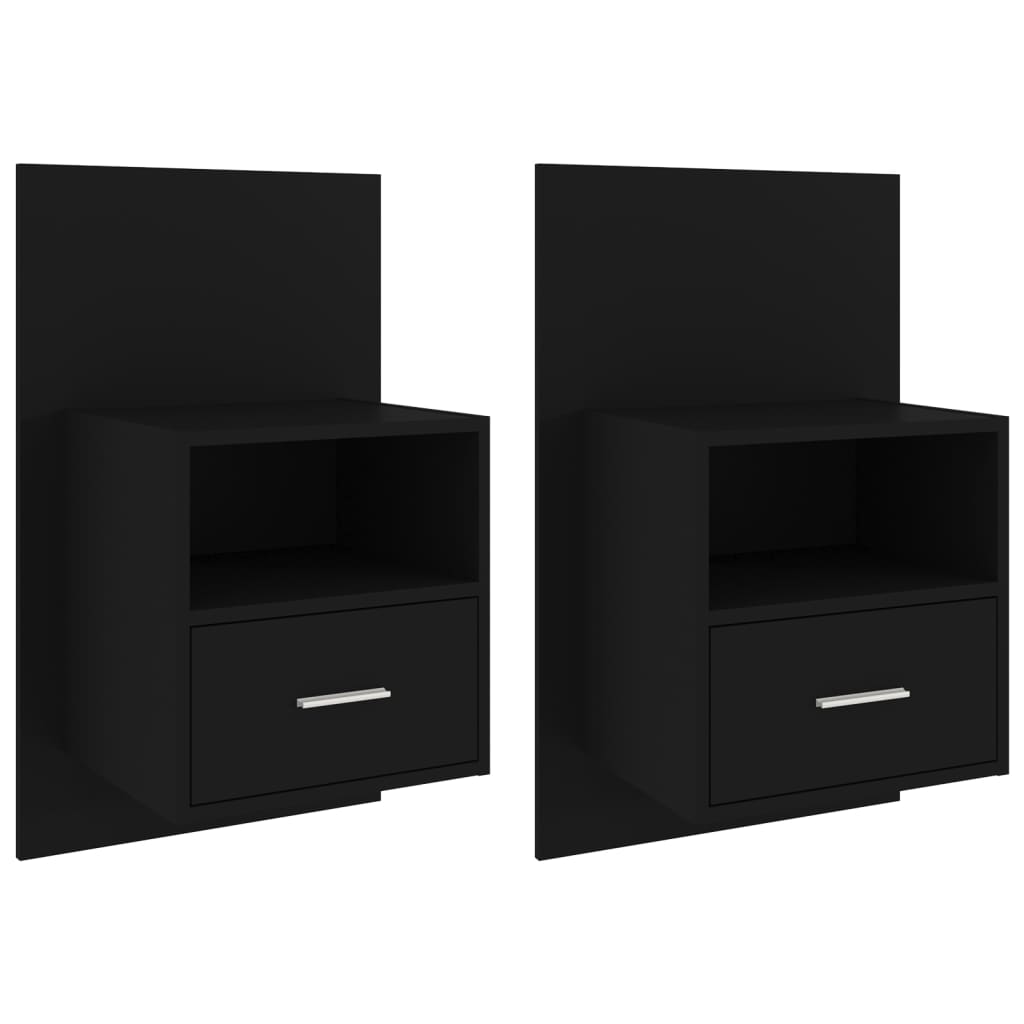Wandnachtkastjes 2 St Bewerkt Hout Zwart