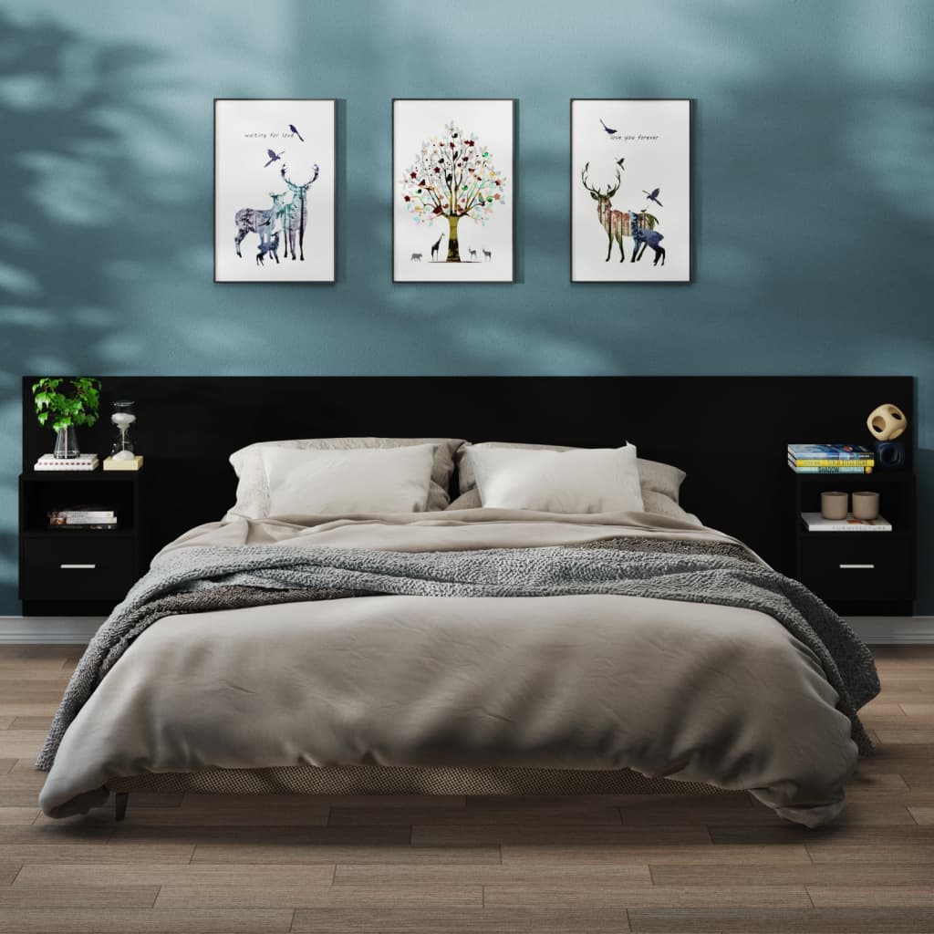 Wandnachtkastjes 2 St Bewerkt Hout Zwart