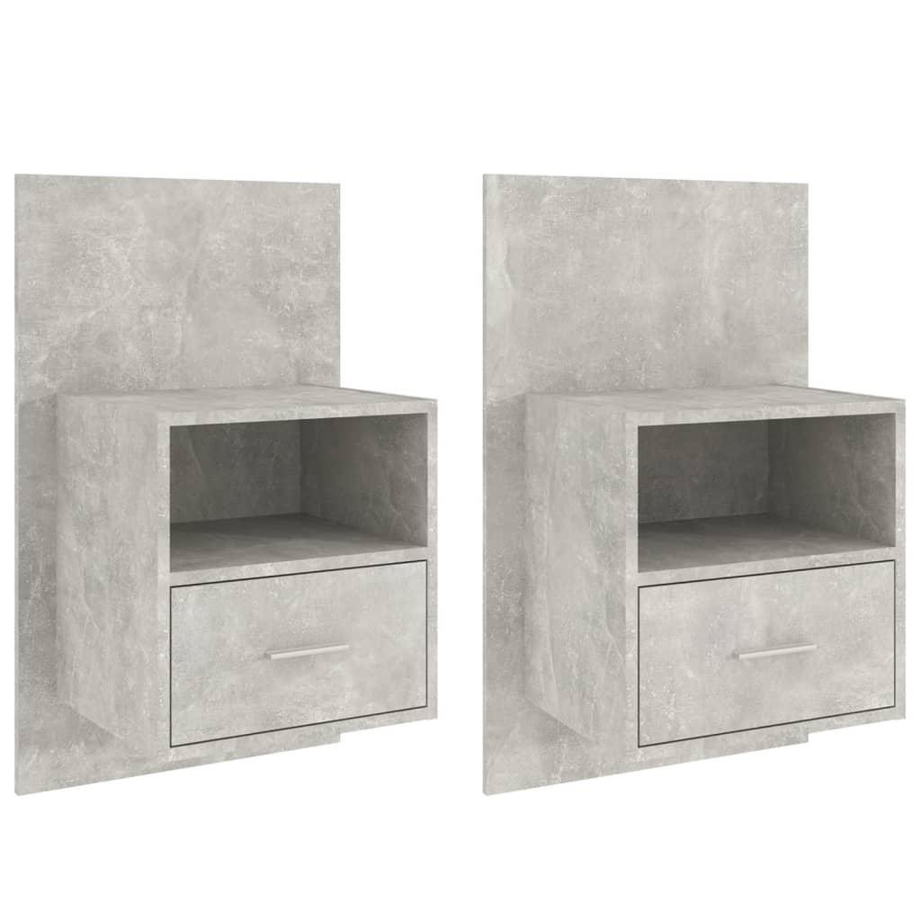 Wandnachtkastjes 2 St Bewerkt Hout Betongrijs