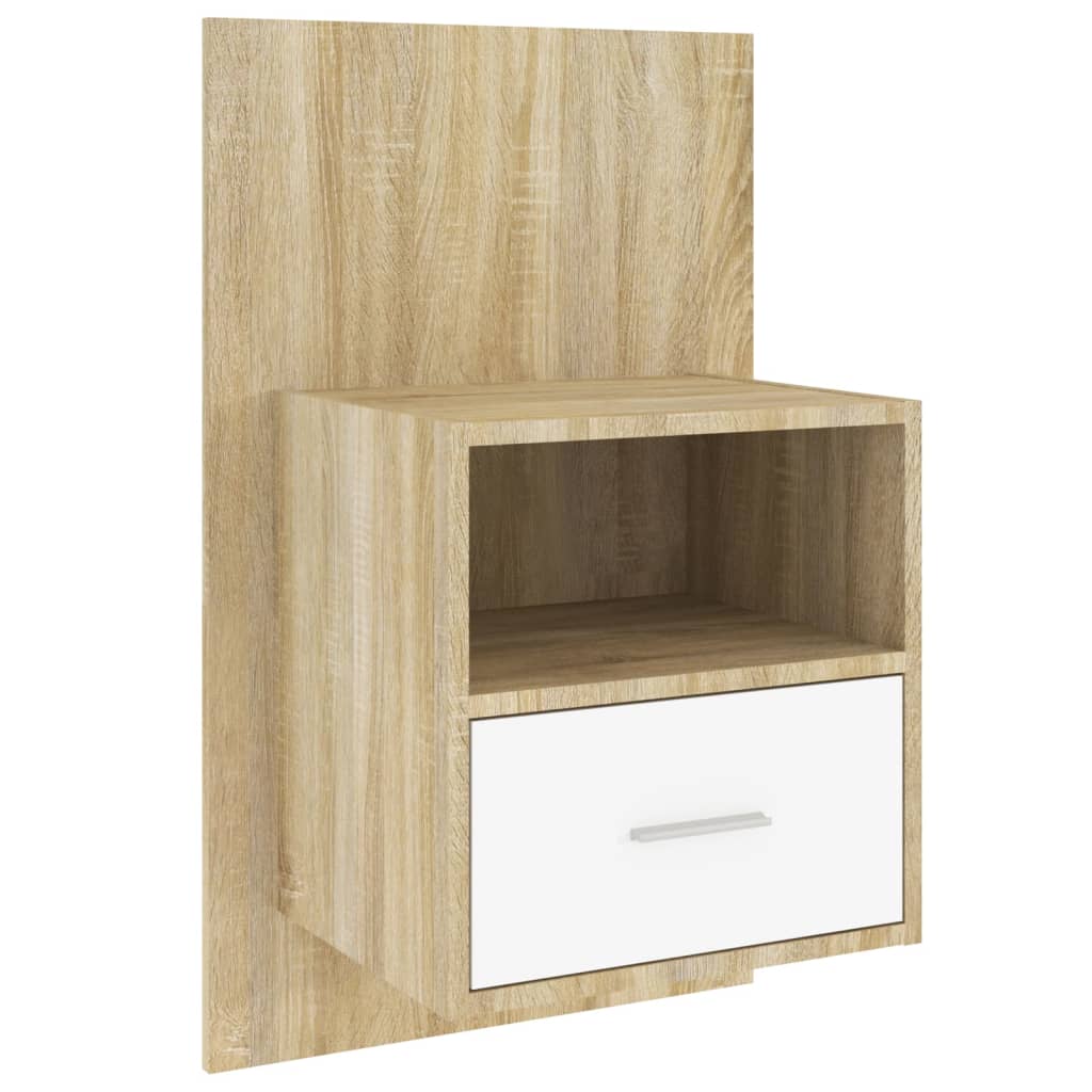 Wandnachtkastje Bewerkt Hout Wit En Sonoma Eikenkleurig