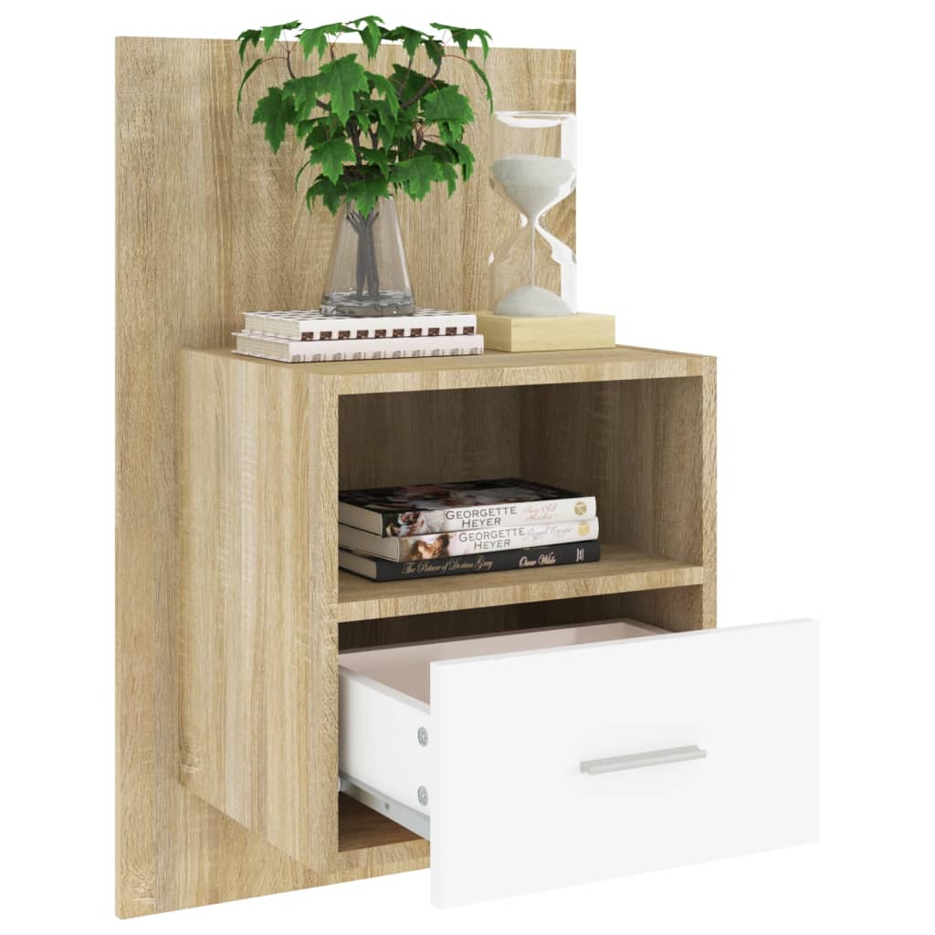 Wandnachtkastje Bewerkt Hout Wit En Sonoma Eikenkleurig