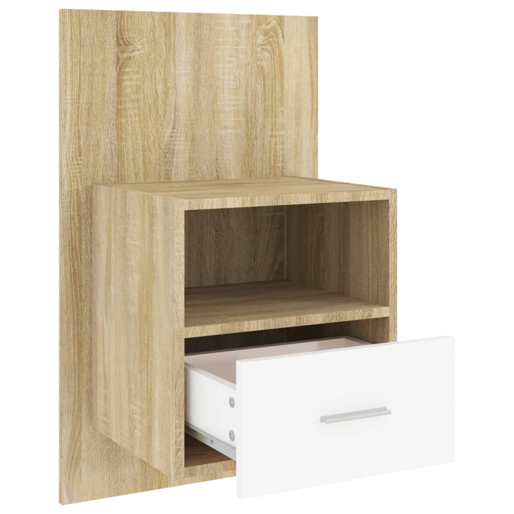Wandnachtkastje Bewerkt Hout Wit En Sonoma Eikenkleurig