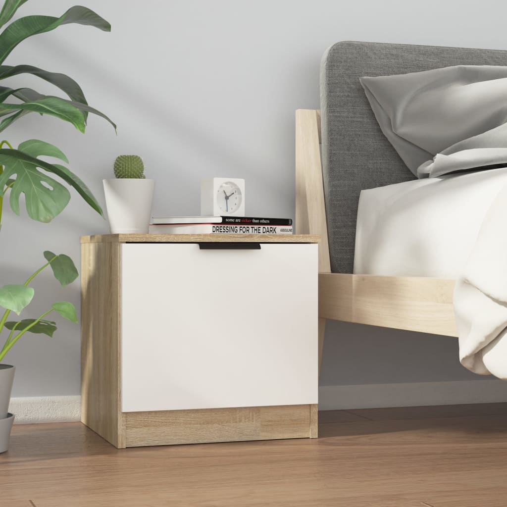 Nachtkastjes 2 St 40X39X40 Cm Wit En Sonoma Eikenkleurig