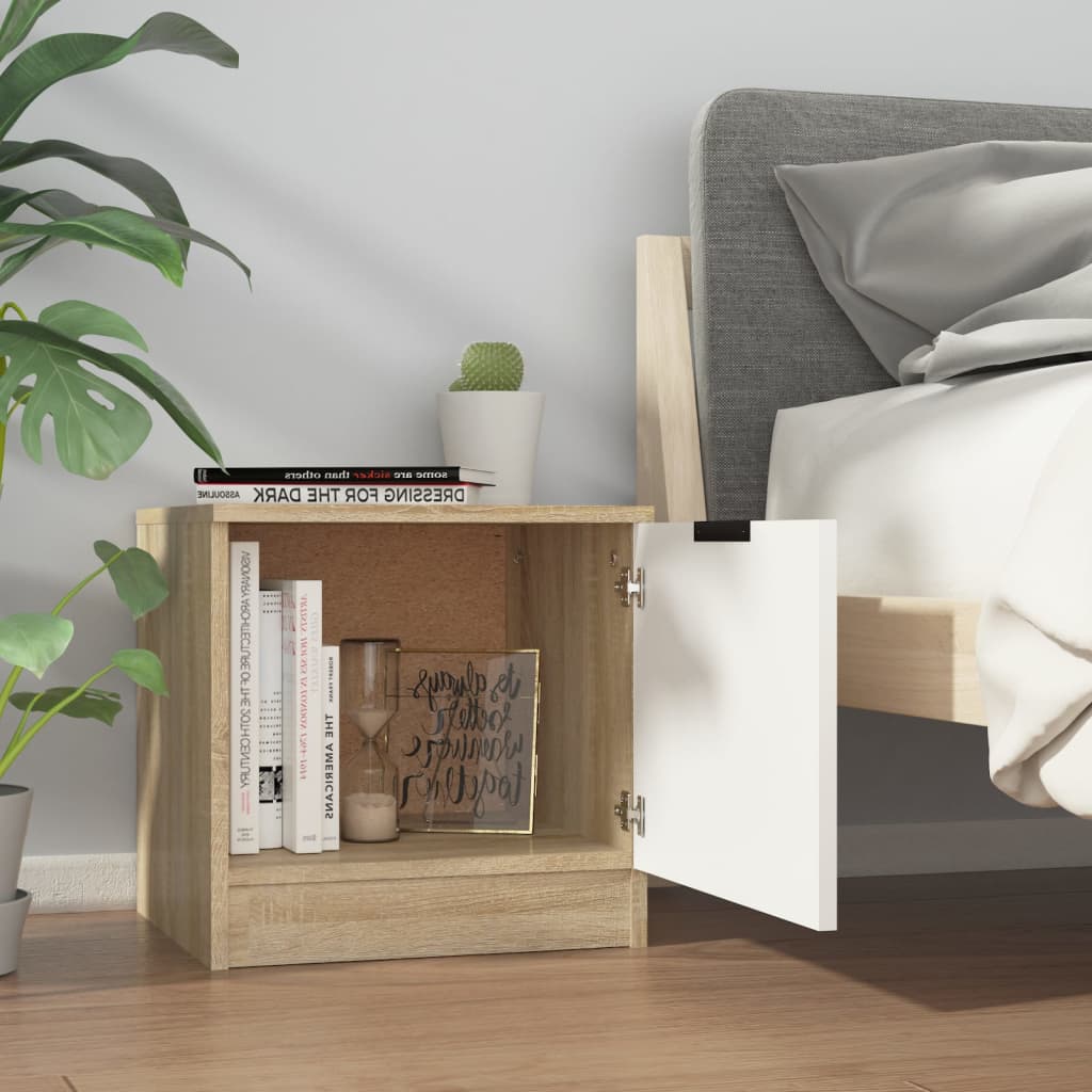 Nachtkastjes 2 St 40X39X40 Cm Wit En Sonoma Eikenkleurig