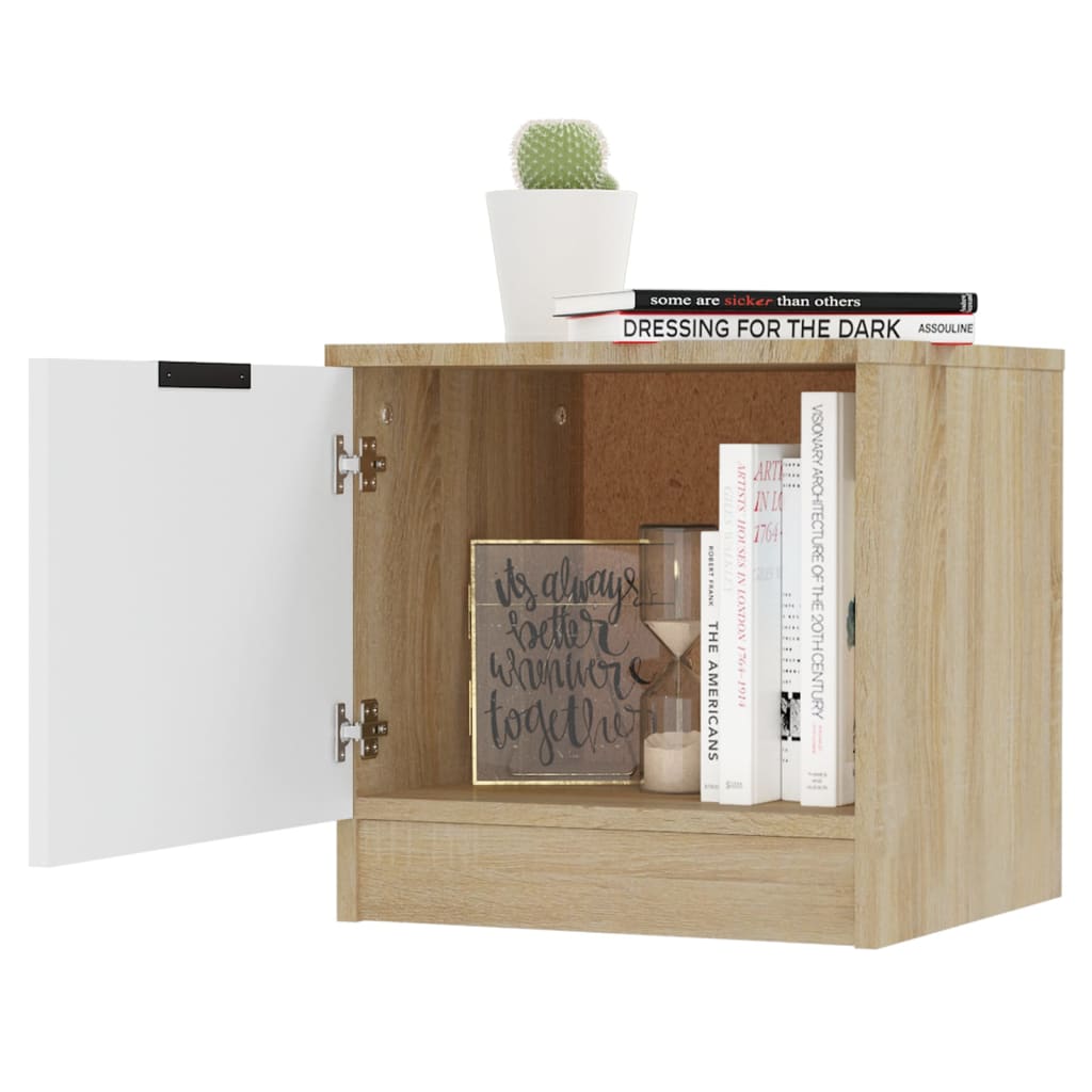 Nachtkastjes 2 St 40X39X40 Cm Wit En Sonoma Eikenkleurig