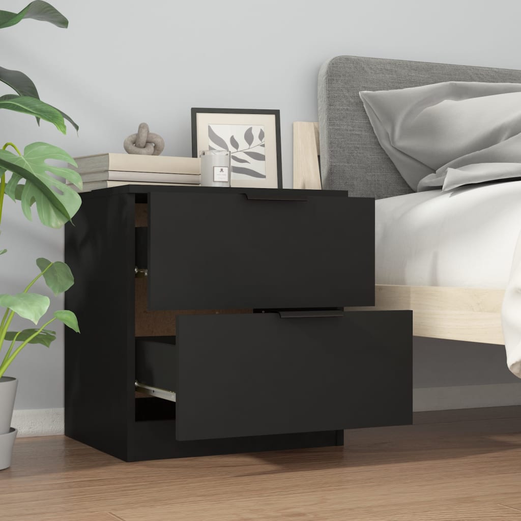 Nachtkastje Bewerkt Hout Zwart