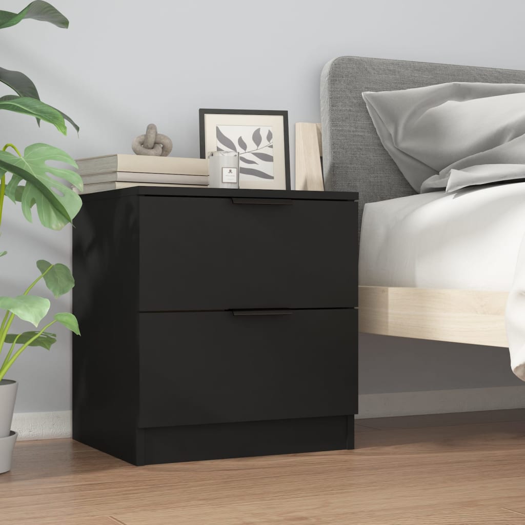 Nachtkastje Bewerkt Hout Zwart