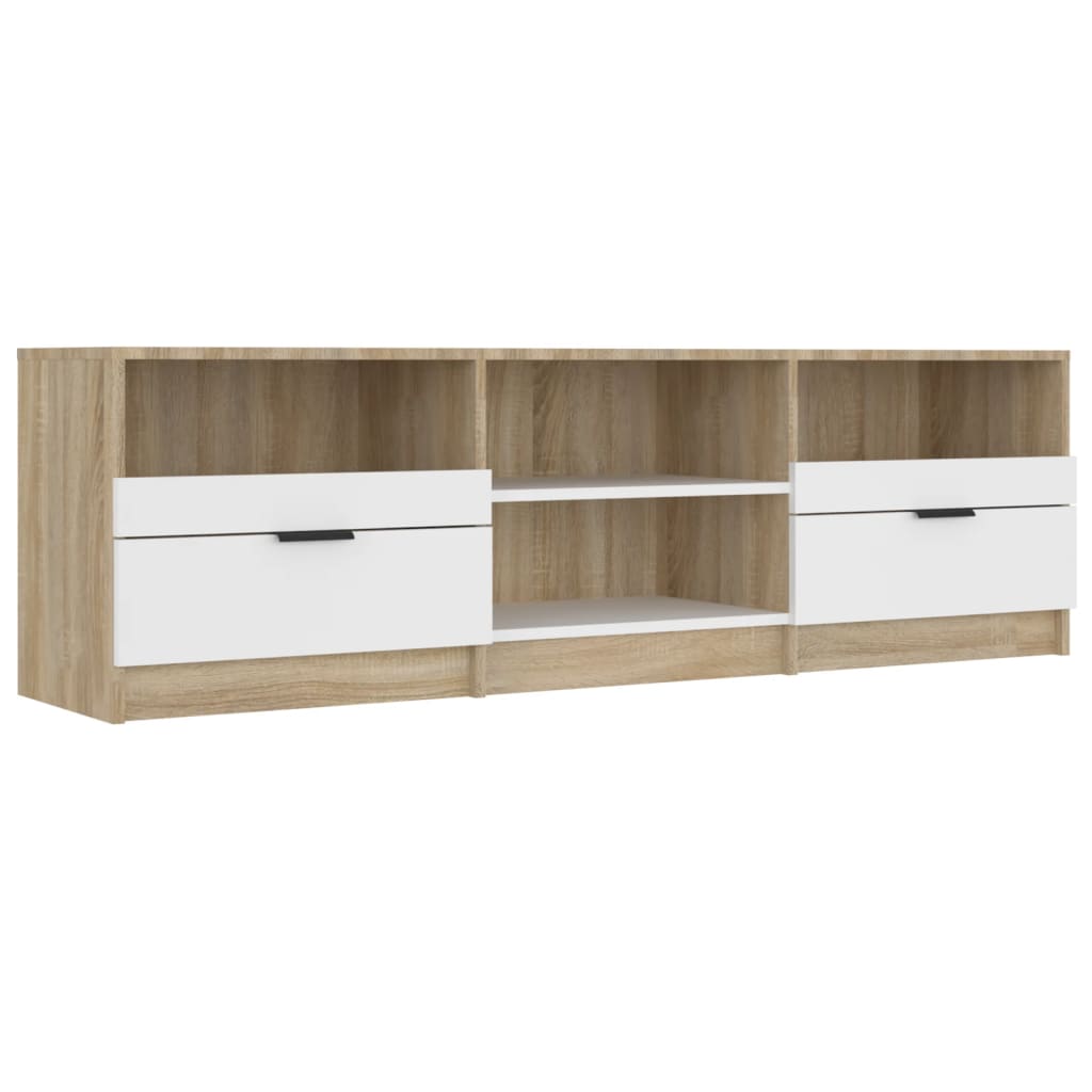 Tv-Meubel 150X33,5X45 Cm Bewerkt Hout Wit En Sonoma Eikenkleur