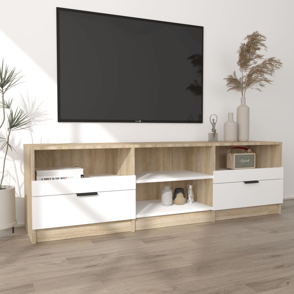 Tv-Meubel 150X33,5X45 Cm Bewerkt Hout Wit En Sonoma Eikenkleur