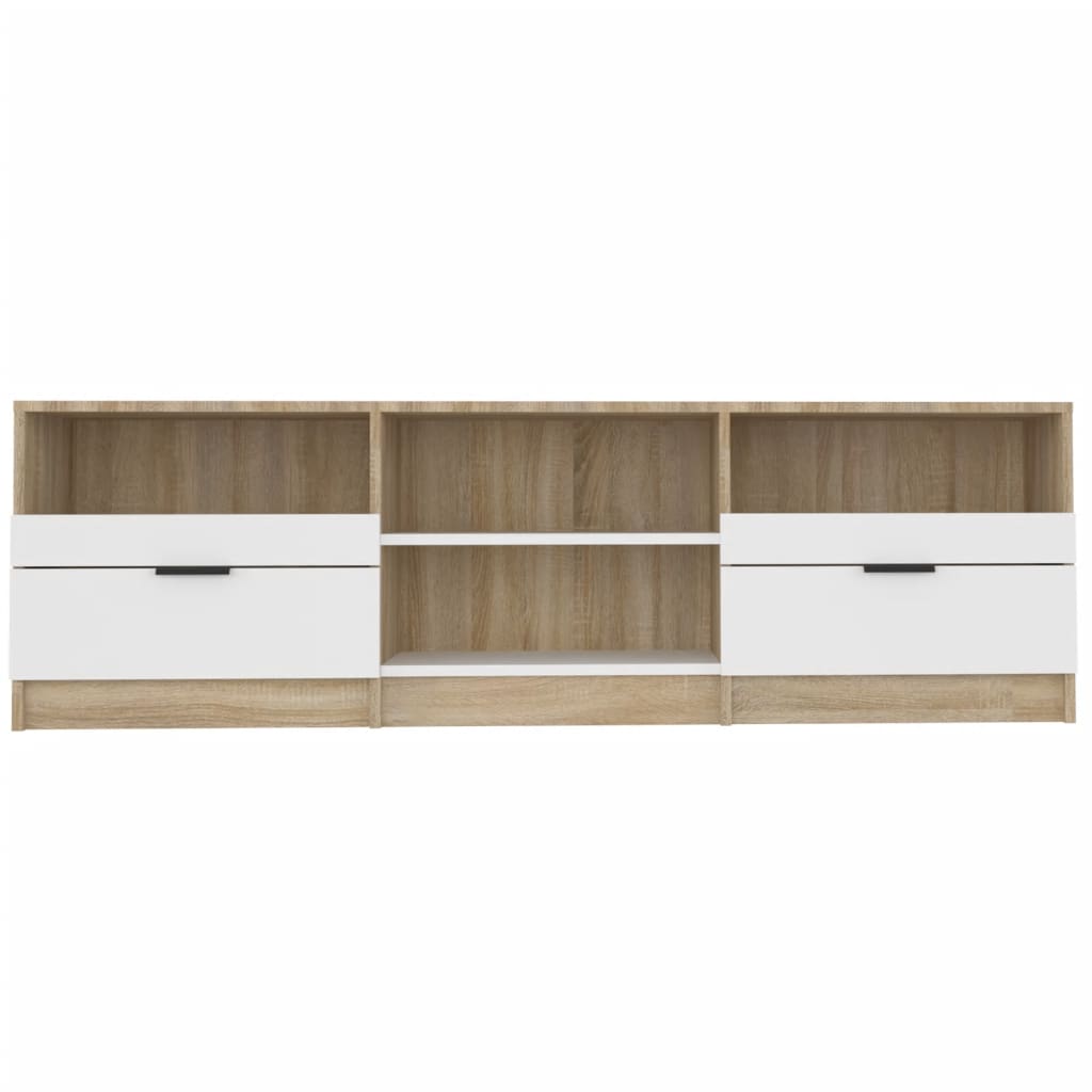 Tv-Meubel 150X33,5X45 Cm Bewerkt Hout Wit En Sonoma Eikenkleur