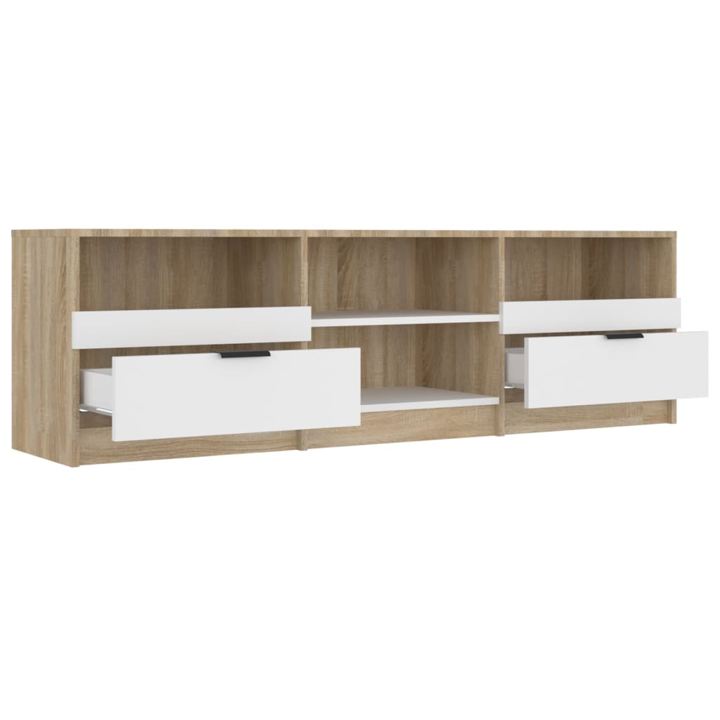 Tv-Meubel 150X33,5X45 Cm Bewerkt Hout Wit En Sonoma Eikenkleur