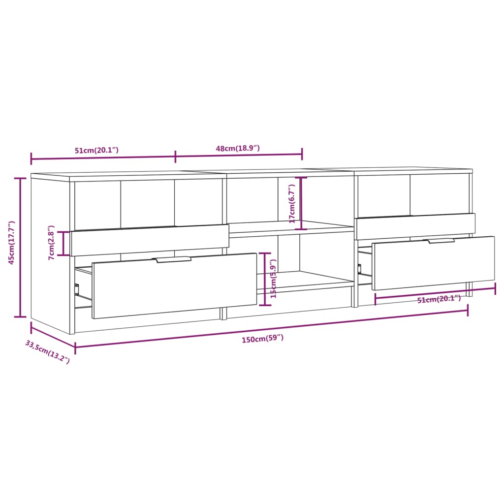 Tv-Meubel 150X33,5X45 Cm Bewerkt Hout Wit En Sonoma Eikenkleur
