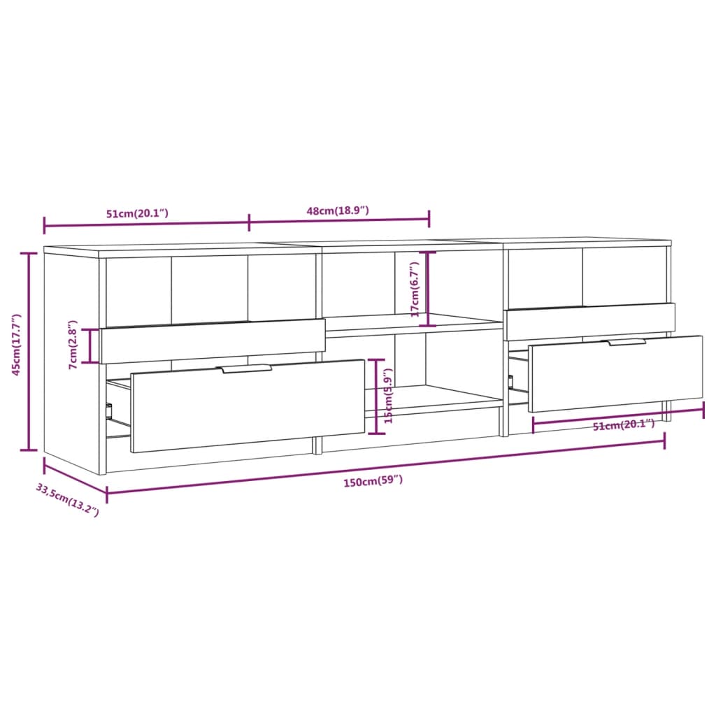 Tv-Meubel 150X33,5X45 Cm Bewerkt Hout Hoogglans Wit