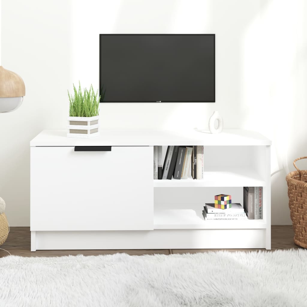 Tv-Meubel 80X35X36,5 Cm Bewerkt Hout Wit