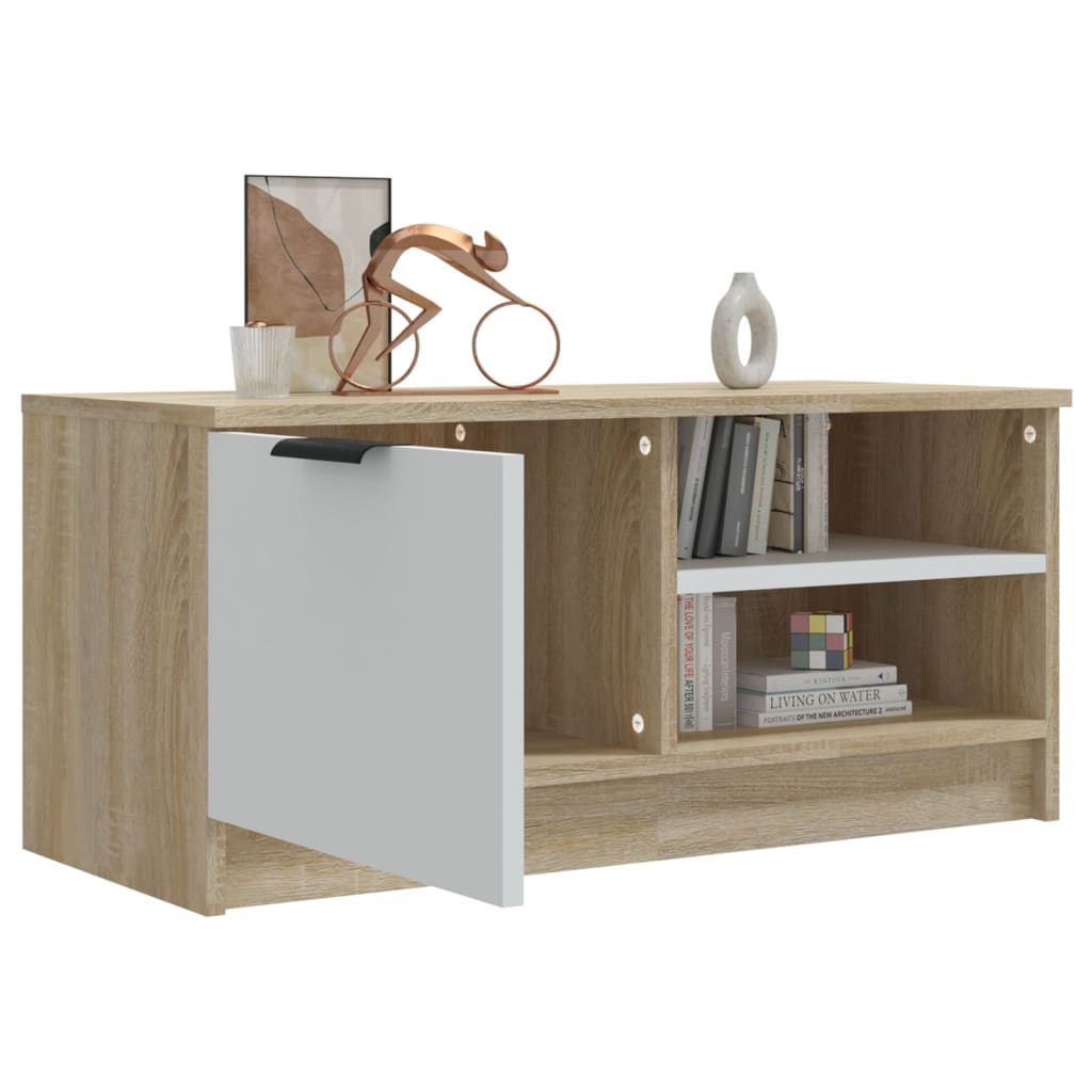 Tv-Meubel 80X35X36,5 Cm Bewerkt Hout Wit En Sonoma Eikenkleurig