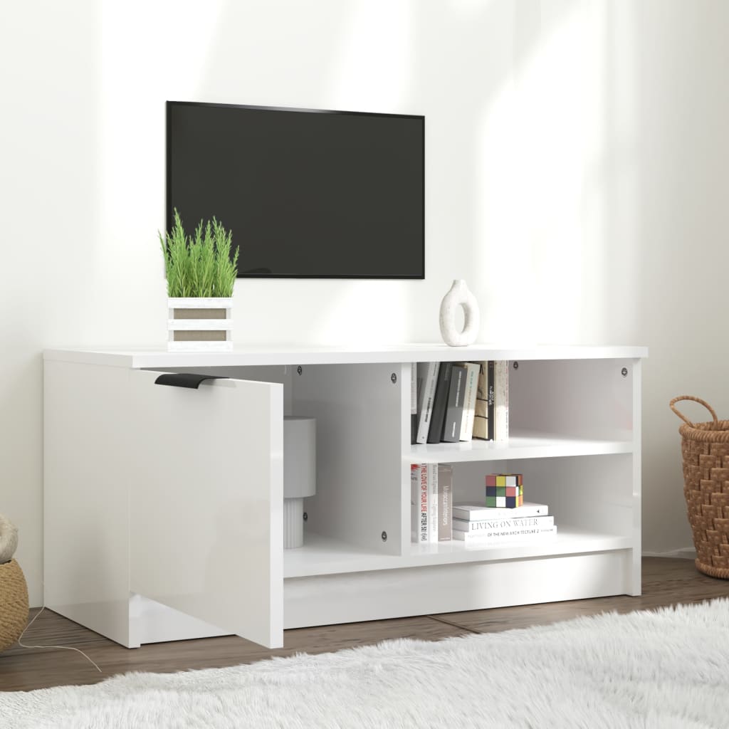 Tv-Meubel 80X35X36,5 Cm Bewerkt Hout Hoogglans Wit