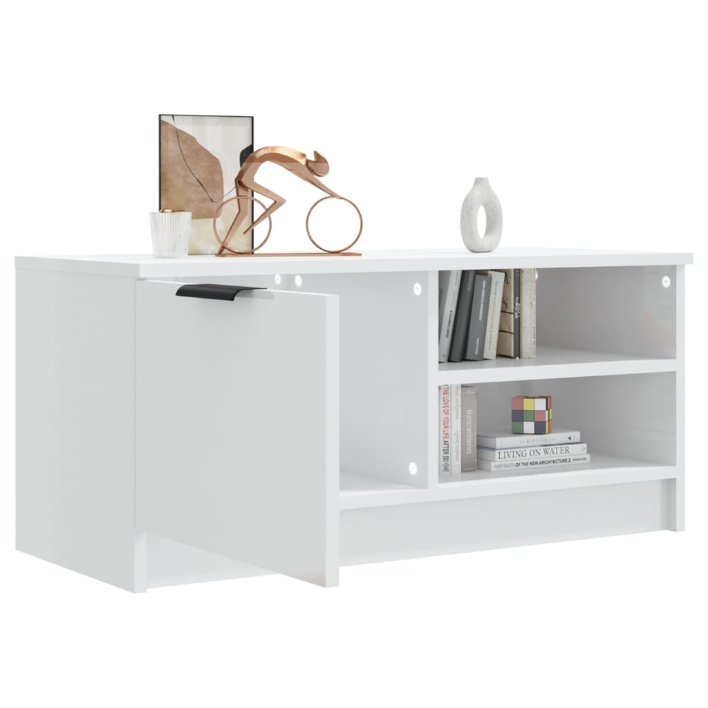 Tv-Meubel 80X35X36,5 Cm Bewerkt Hout Hoogglans Wit