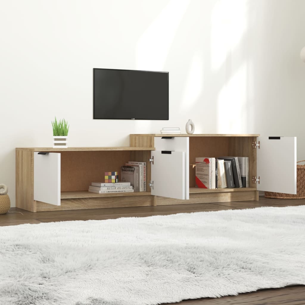 Tv-Meubel 158,5X36X45 Cm Bewerkt Hout Wit En Sonoma Eikenkleur
