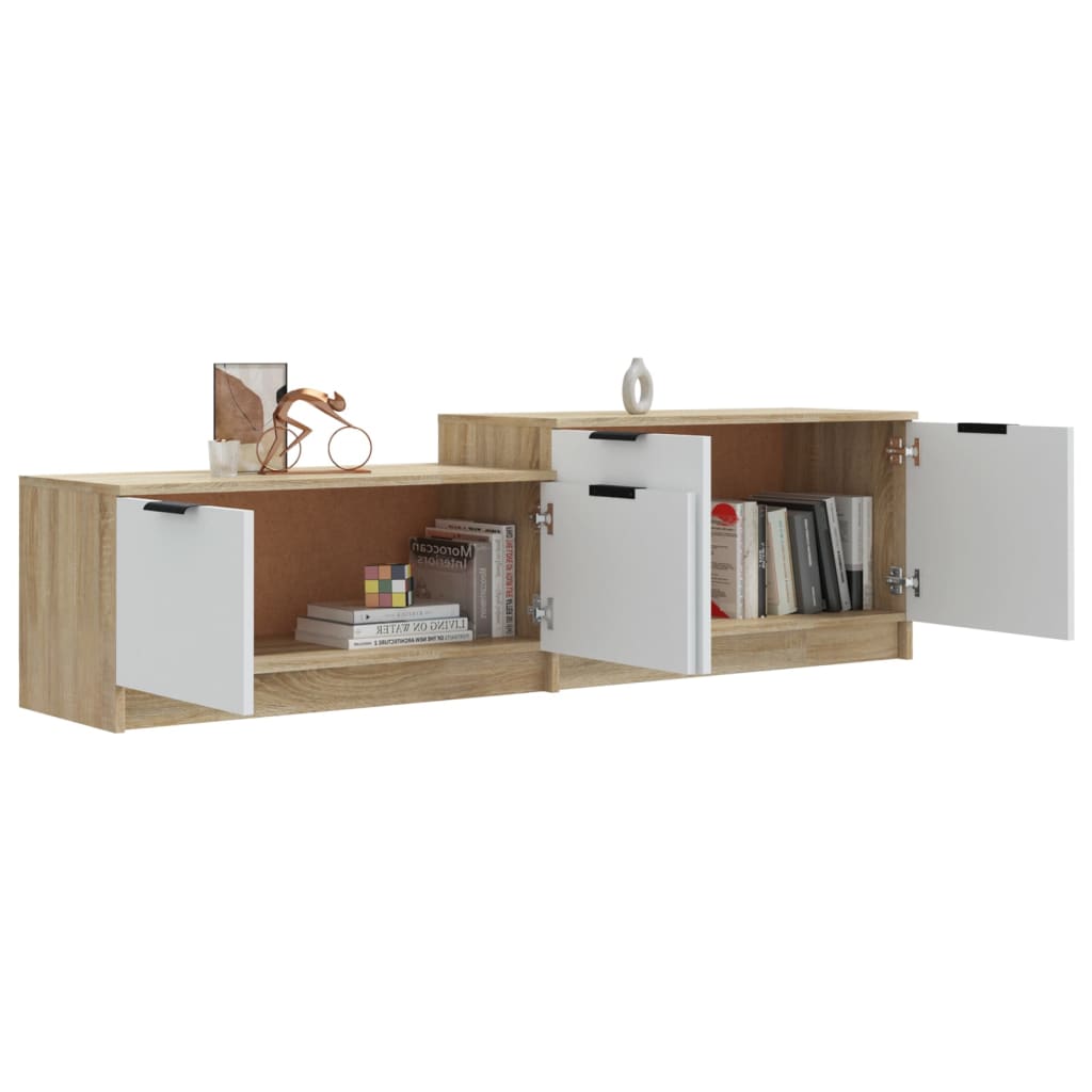 Tv-Meubel 158,5X36X45 Cm Bewerkt Hout Wit En Sonoma Eikenkleur