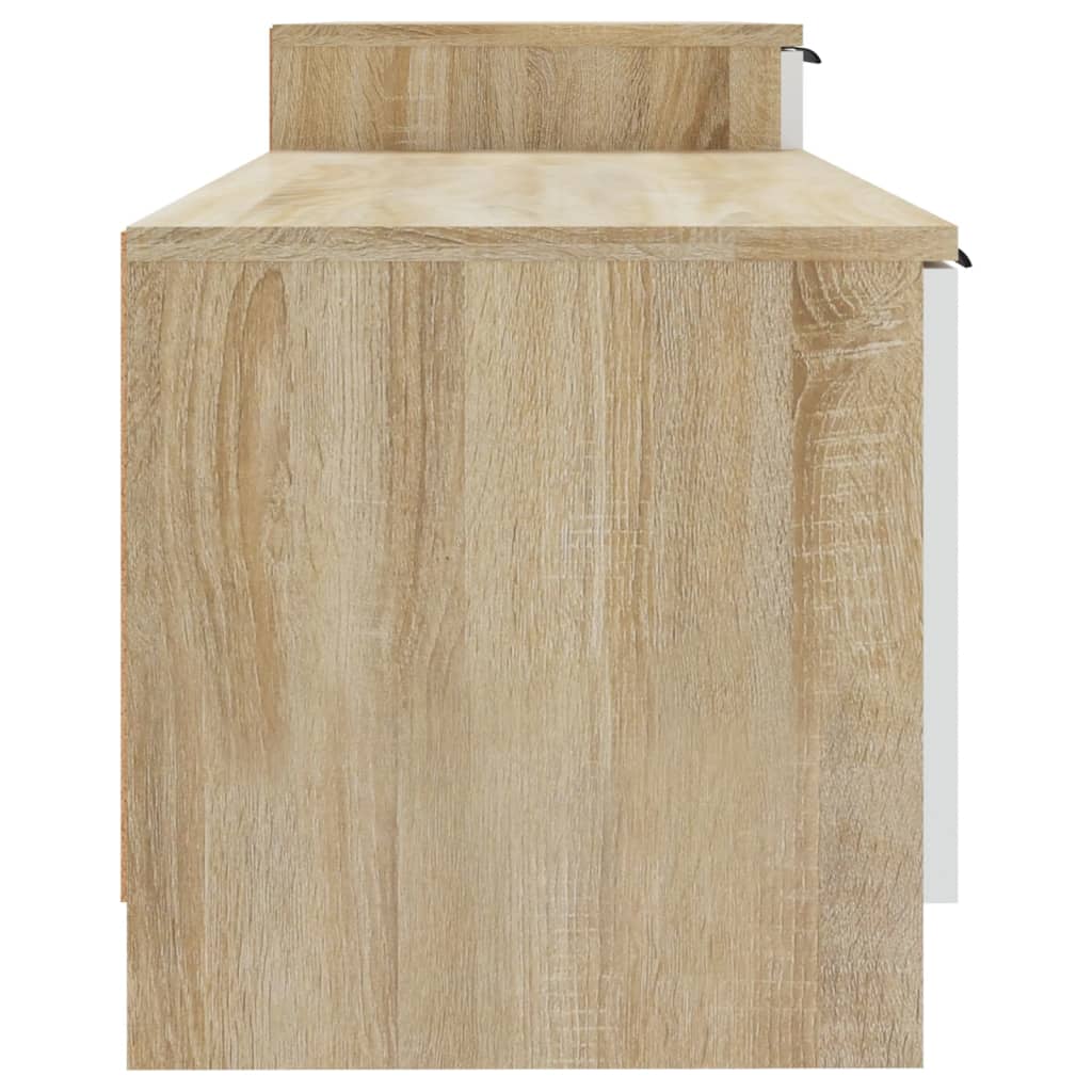 Tv-Meubel 158,5X36X45 Cm Bewerkt Hout Wit En Sonoma Eikenkleur