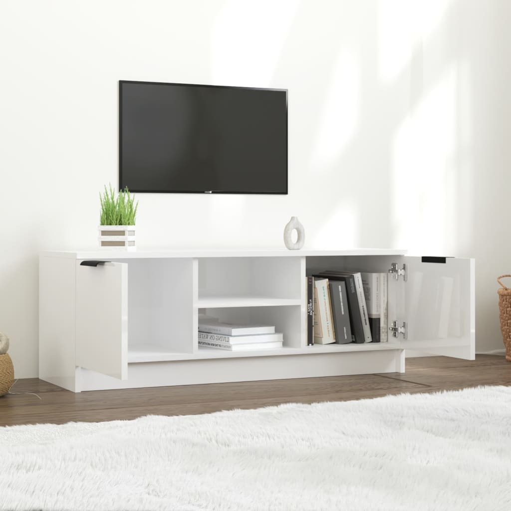 Tv-Meubel 102X35X36,5 Cm Bewerkt Hout Hoogglans Wit