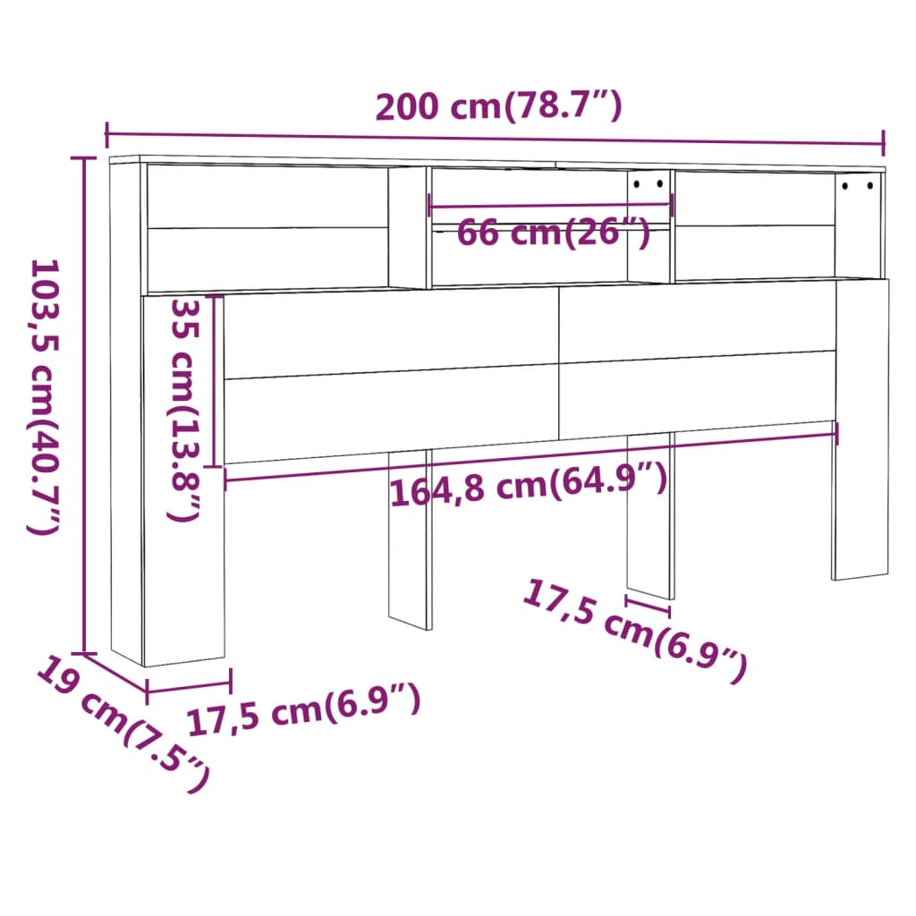 Hoofdbordkast 200X19X103,5 Cm Zwart
