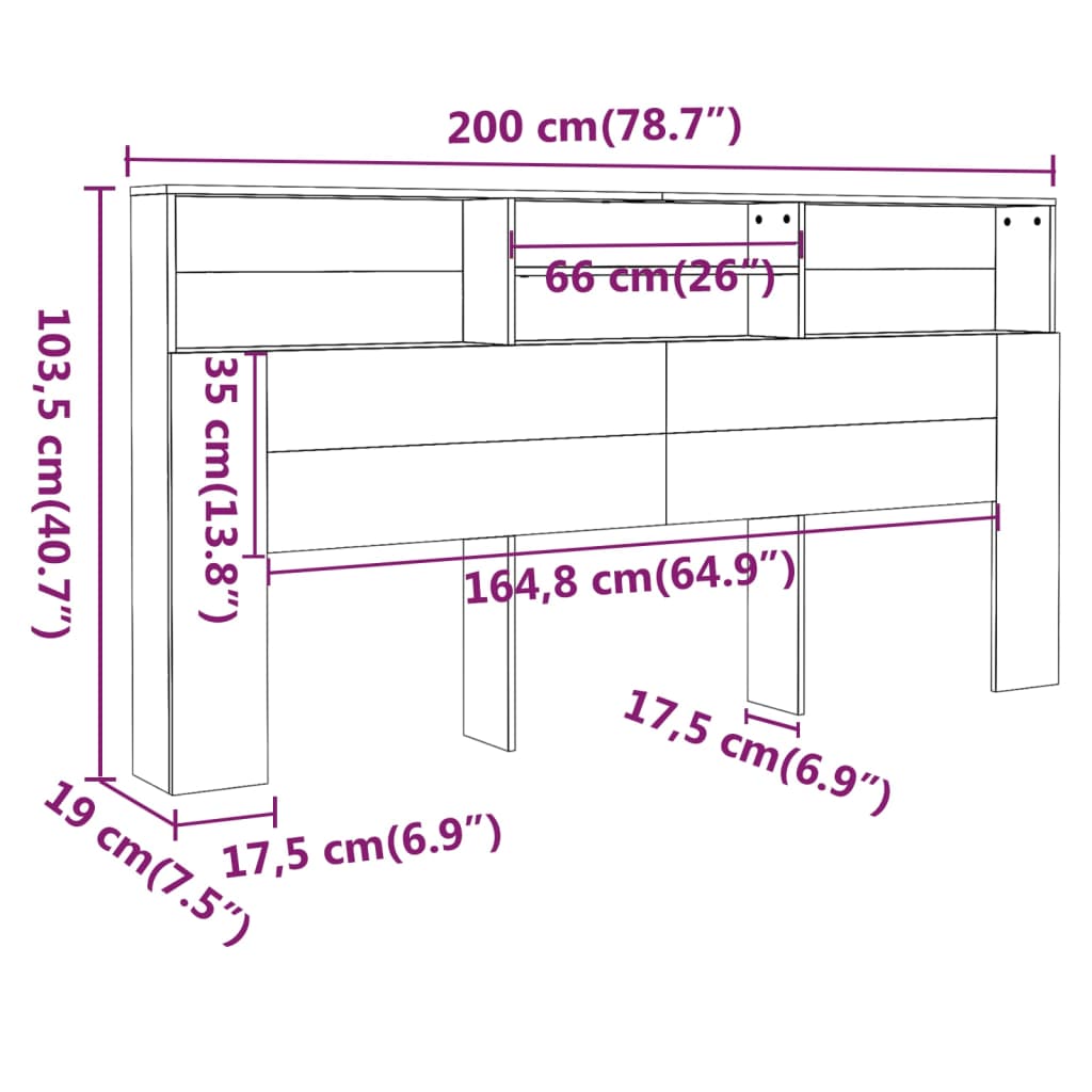 Hoofdbordkast 200X19X103,5 Cm Wit En Sonoma Eikenkleurig