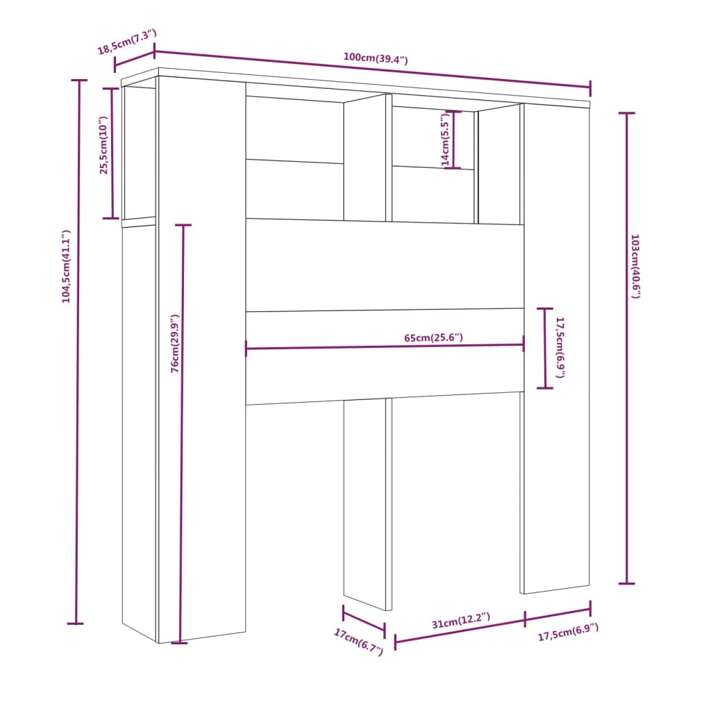 Hoofdbordkast 100X18,5X104,5 Cm Wit En Sonoma Eikenkleurig