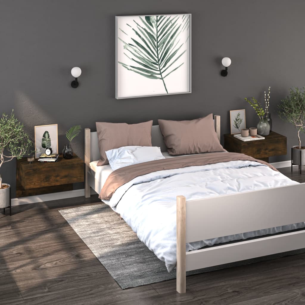 Wandnachtkastje Bewerkt Hout Gerookt Eikenkleurig