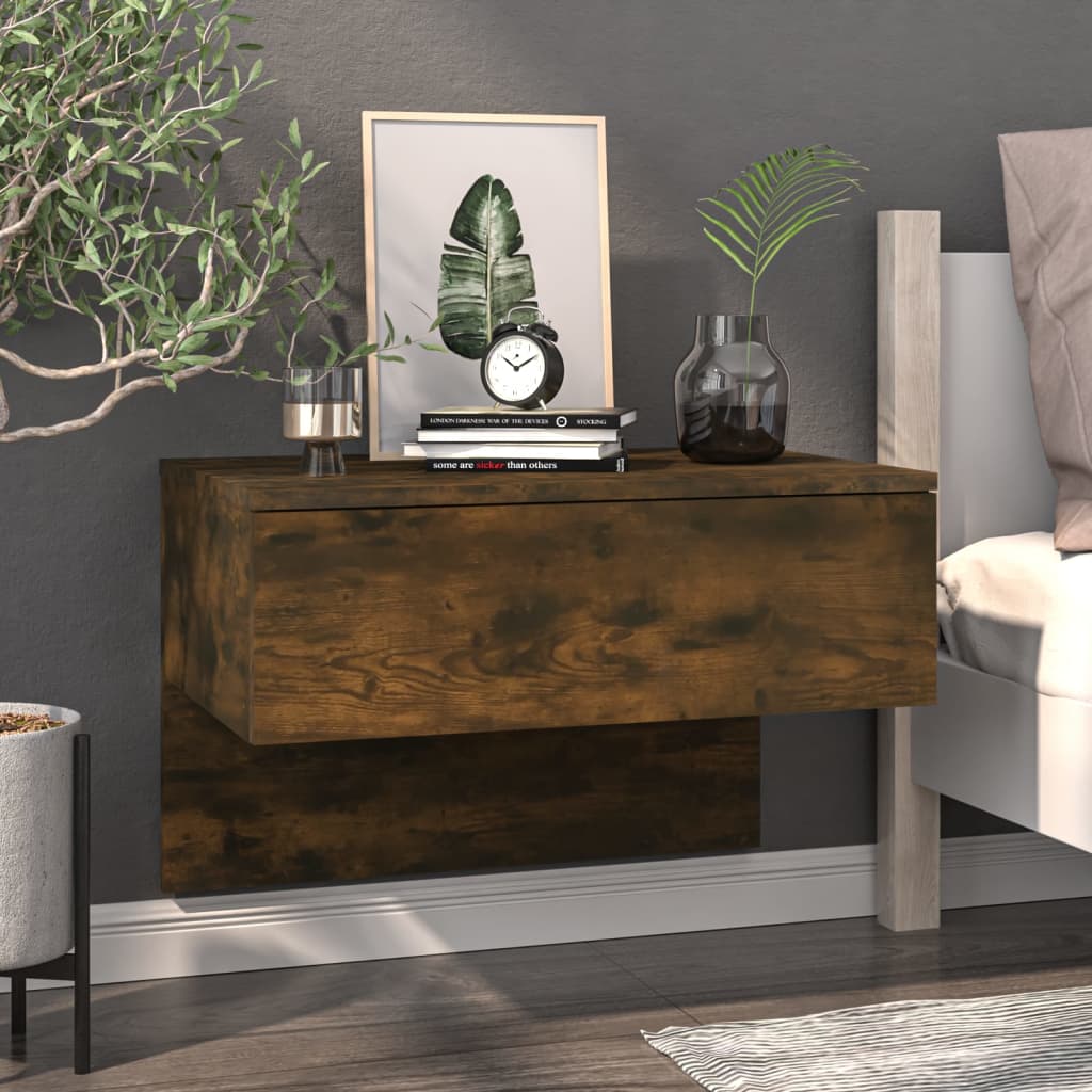 Wandnachtkastje Bewerkt Hout Gerookt Eikenkleurig