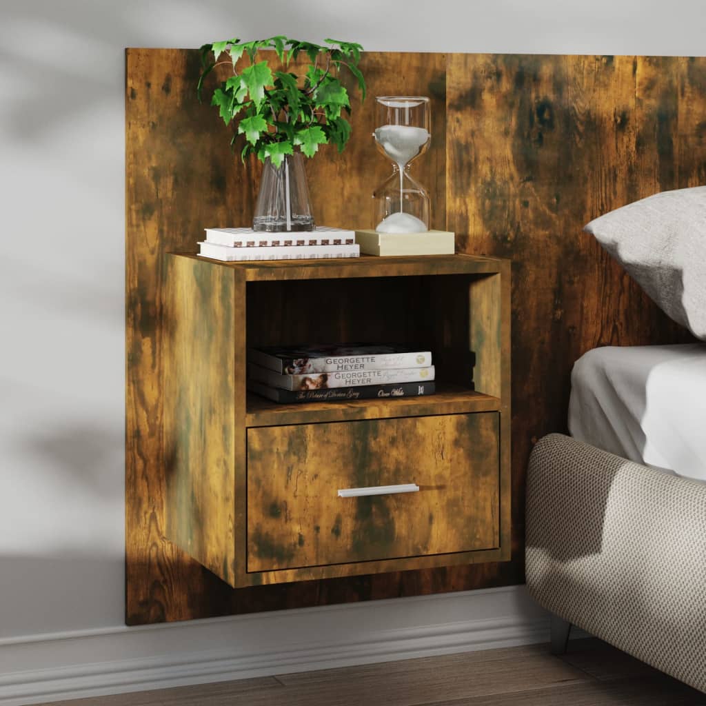 Wandnachtkastje Bewerkt Hout Gerookt Eikenkleurig