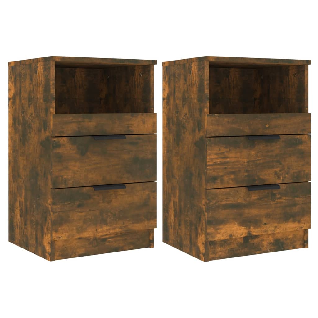 Nachtkastjes 2 St Bewerkt Hout Gerookt Eikenkleurig