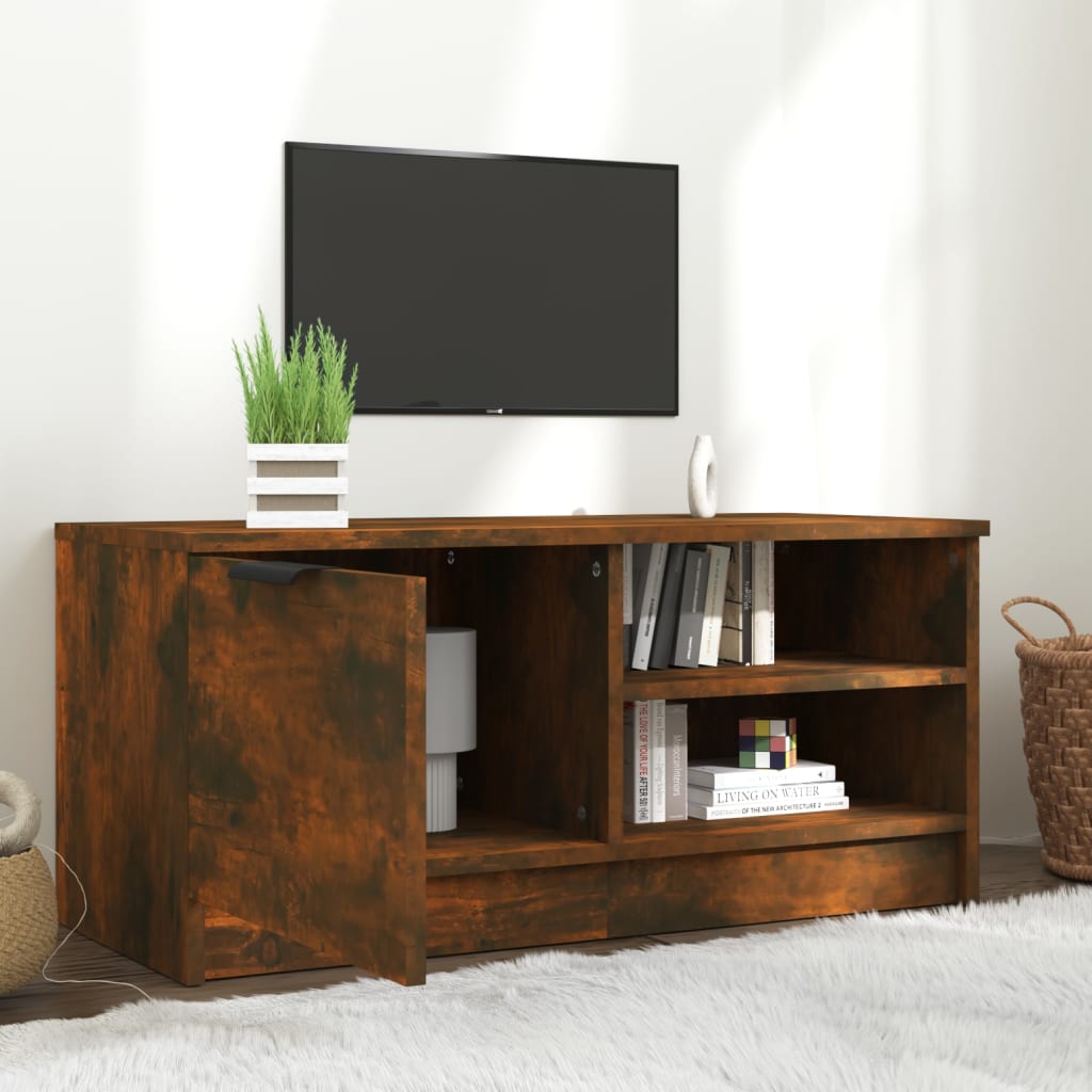 Tv-Meubel 80X35X36,5 Cm Bewerkt Hout Gerookt Eikenkleurig