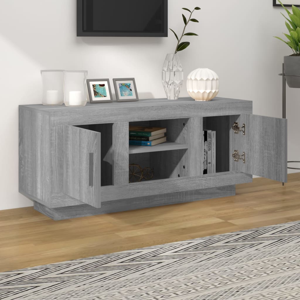 Tv-Meubel 102X35X45 Cm Bewerkt Hout Grijs Sonoma Eikenkleurig