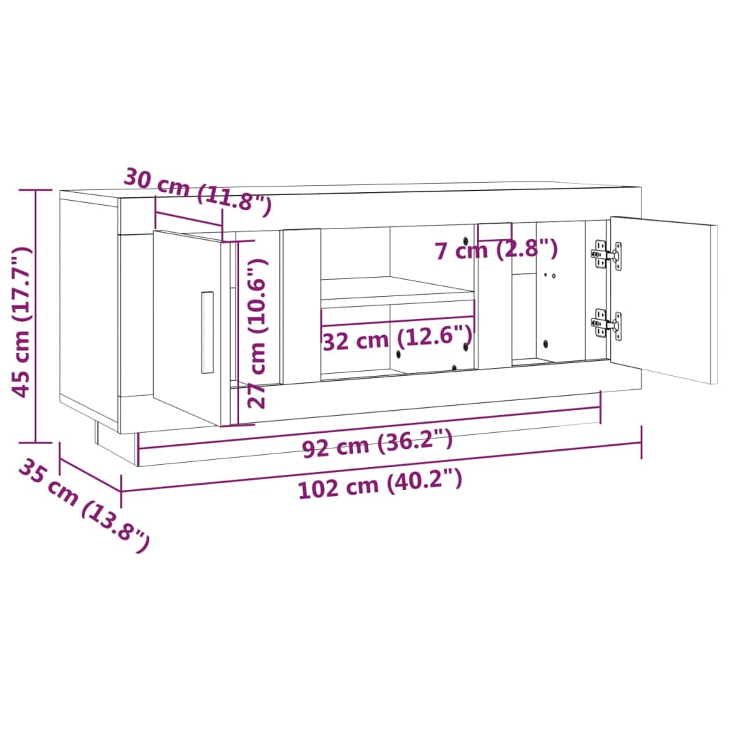Tv-Meubel 102X35X45 Cm Bewerkt Hout Grijs Sonoma Eikenkleurig