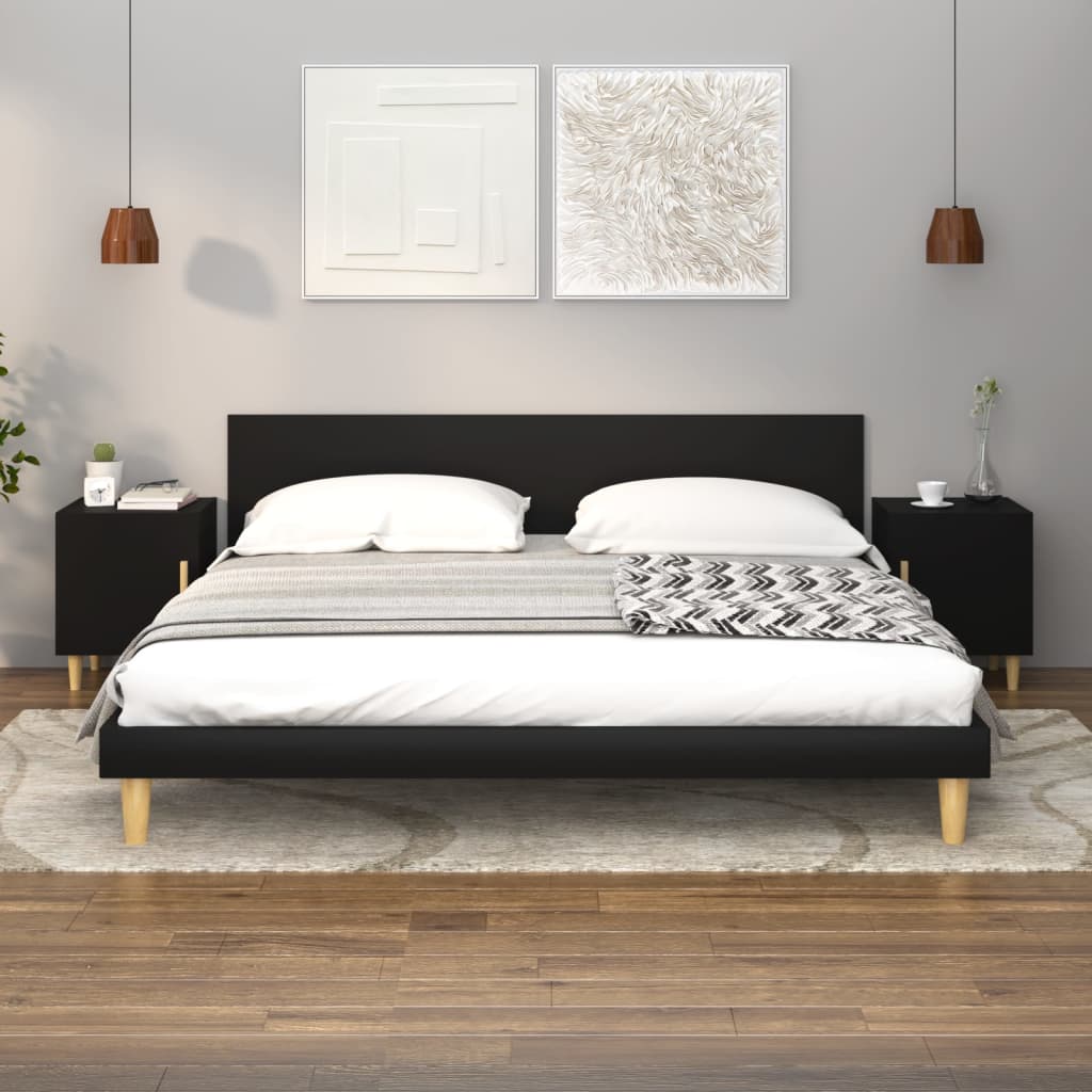 Nachtkastje Bewerkt Hout Zwart