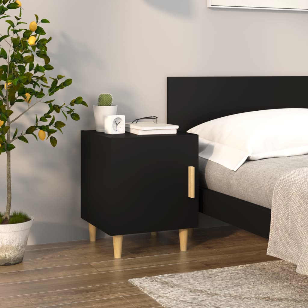 Nachtkastje Bewerkt Hout Zwart
