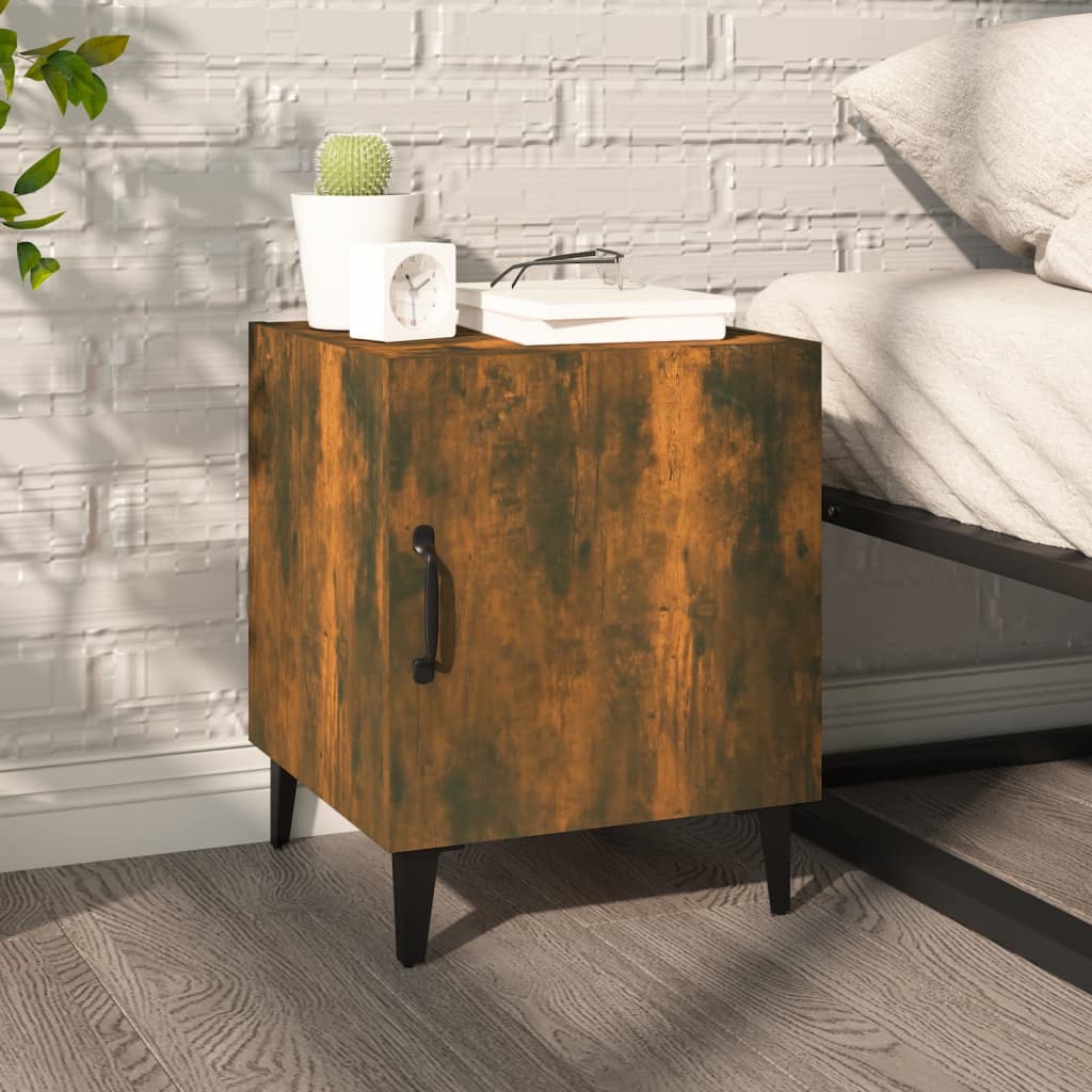 Nachtkastje Bewerkt Hout Gerookt Eikenkleurig