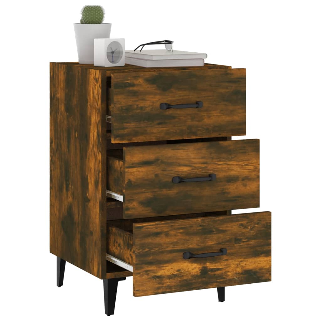 Nachtkastje 40X40X66 Cm Bewerkt Hout Gerookt Eikenkleurig