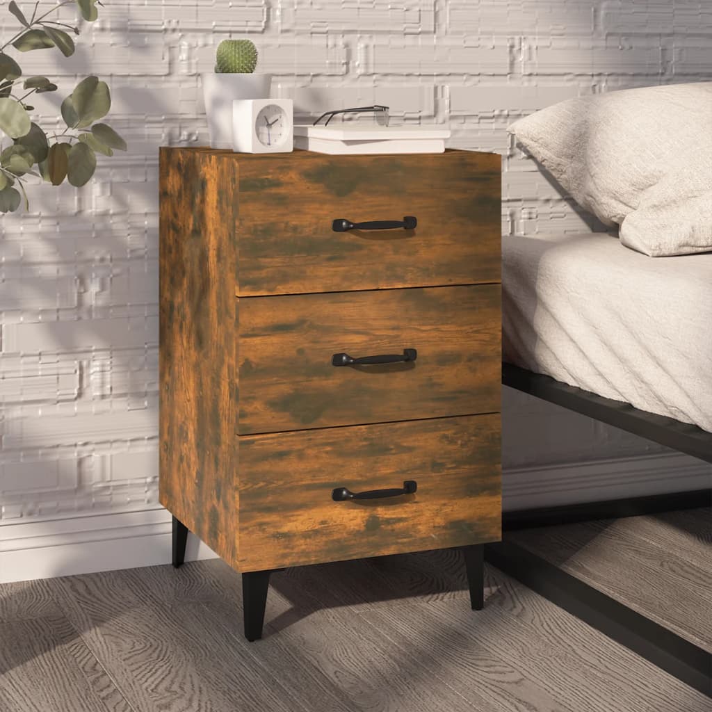 Nachtkastje 40X40X66 Cm Bewerkt Hout Gerookt Eikenkleurig